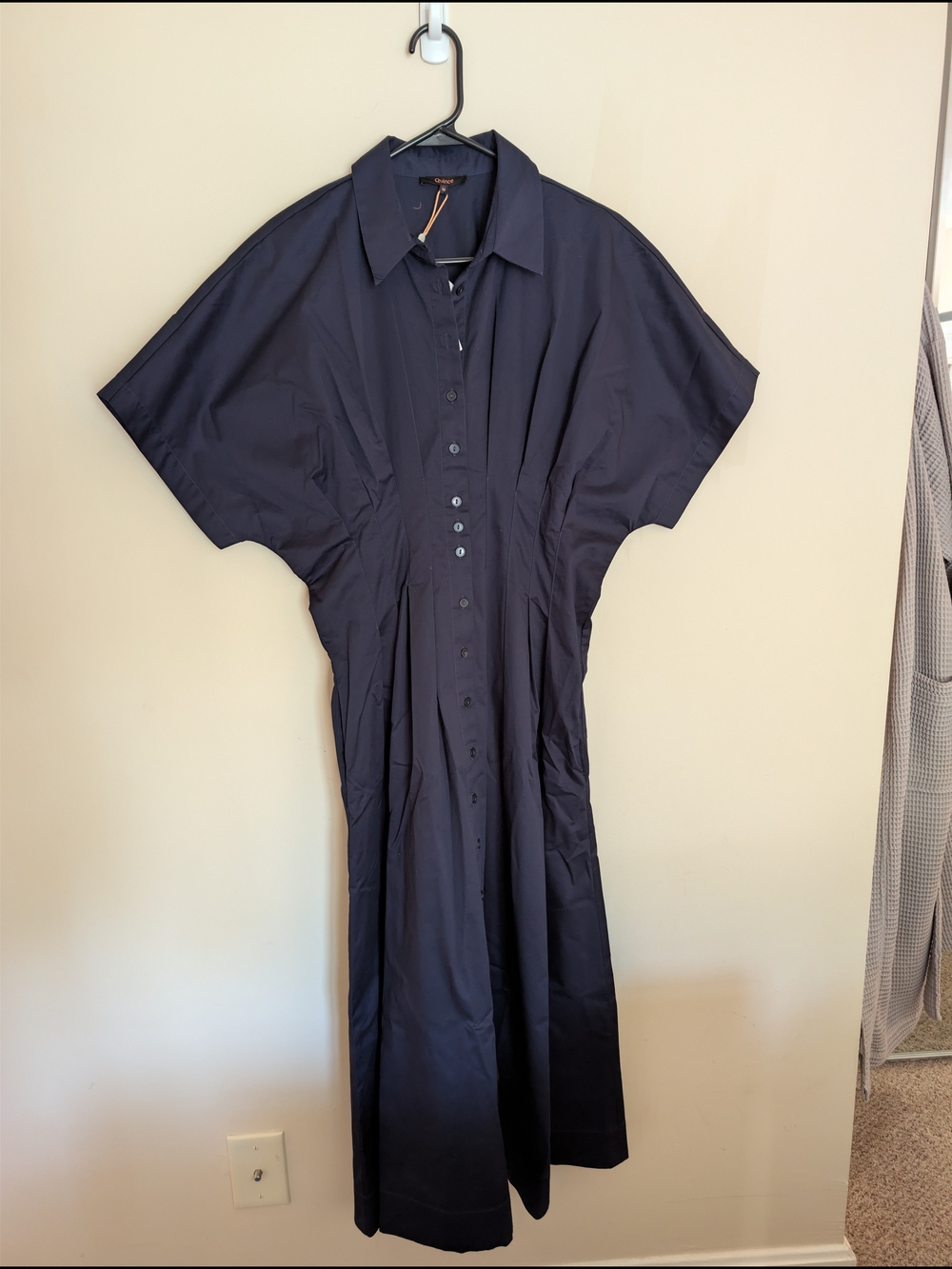 Quince Stretch Cotton Poplin Navy Button Front Maxi Dress Medium NWT